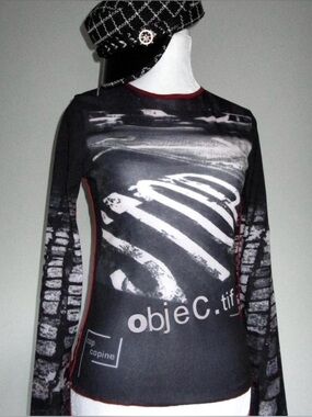 vintage Cop Copine mesh long sleeve top graphic print objeCtif